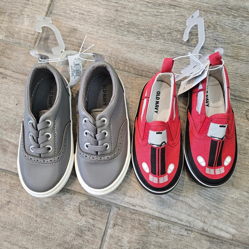 Old Navy Sneakers Toddler 6 & 7 Grey‎ Red NEW Wingtip Race Car Lot of 2 Dressy